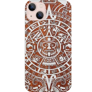 Mayan Calendar Wood Phone Case for iPhone Models and Samsung Phones | Calendar Engraved Protective Wooden Phone Cover (Mayan Calendar 1)