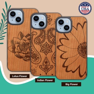 OTTOPRO Premium Cherry Wood Case - Flowers - Magsafe Wood Phone Cases for iPHONE MODELS with FREE Tempered Glass