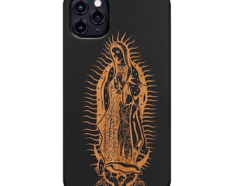 Virgen De Guadalupe,  Virgin Mary Wood Phone Case for iPhone Models and Samsung Phones | Our Lady Guadalupe Engraved Protective Wooden Cover
