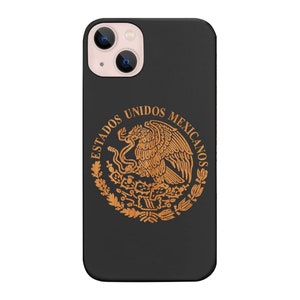 Mexican Heritage Custom Wood Phone Case for iPhone Models and Samsung Phones | Mexico Engraved Protective Wooden Phone Cover (Mexico Arms)