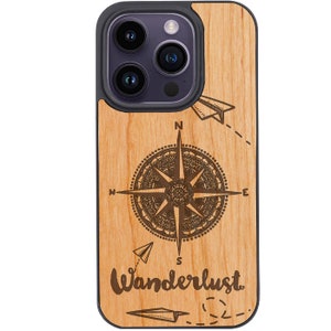 OTTOPRO Premium Cherry Wood Case - Wanderlust - Engraved - Magsafe Wood Phone Cases for iPHONE Models with FREE Tempered Glass