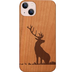 Deer  Engraved Phone Case for iPhone Models and Samsung Phones Case Deer Engraved  Protective Wooden Phone Cover (Deer 1 )