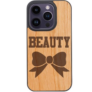 OTTOPRO Premium Cherry Wood Case - Beauty - Engraved - Magsafe Wood Phone Cases for iPHONE Models with FREE Tempered Glass