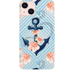 Anchor UV Color Printed Engraved Wood Phone Case for iPhone Models and Samsung Phones Case Marine Anchor Art Protective Wooden Phone Cover