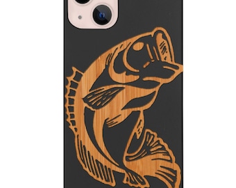 Bass Fish Phone Case for iPhone Models and Samsung Phones Case Bass Fish Lovers Men Women Engraved Protective Wooden Phone Cover (Bass Fish)