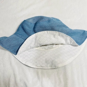 White Denim Reverisble Bucket Hat | baby Sunhat | Outdoor hat | toddler hat | birthday gift | kid clothes | gender nuetral | upcycled denim