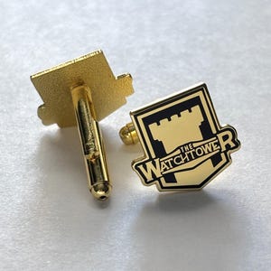 Handcrafted Watchtower Cufflinks: Polished Brass, Matte Black