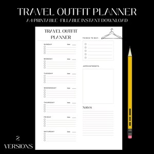 Travel Outfit Planner Printable Template, Daily Outfit Planner for ...