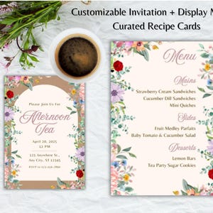 Nachmittagstee Party anpassbare Vorlage Bundle | Einladung, Menükarte & kuratierte Rezepte für elegante Veranstaltungen | Sofort Download