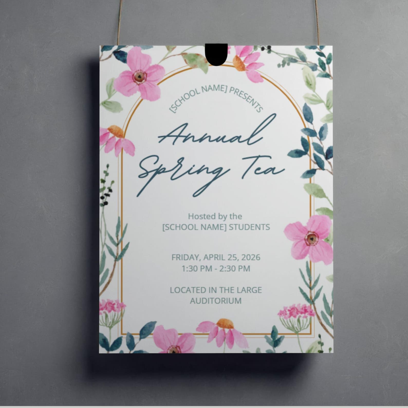 Editable Tea Party Program & Flyer Template | Pink Floral Design for ...