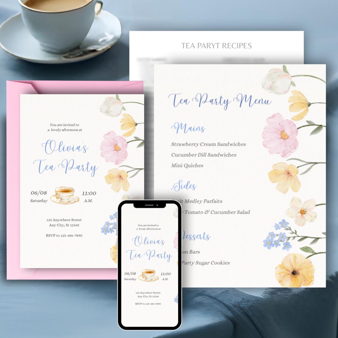 Spring Tea Invitation Spring Flower Tea Party Templates | Customizable Invitation, Menu ...
