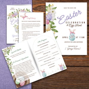 Editable Easter Program & Flyer Template | Spring Egg Hunt Floral Design for School, Church, Community Theater