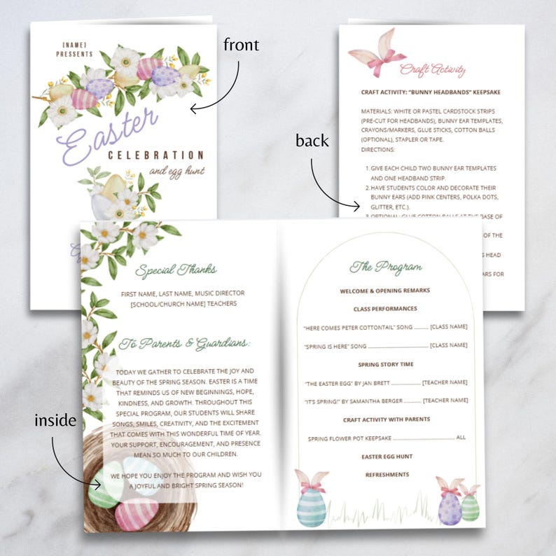 Editable Easter Program & Flyer Template | Spring Egg Hunt Floral ...