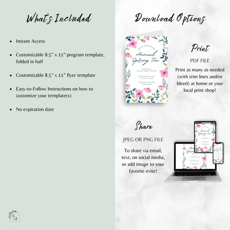 Editable Tea Party Program & Flyer Template | Pink Floral Design for ...