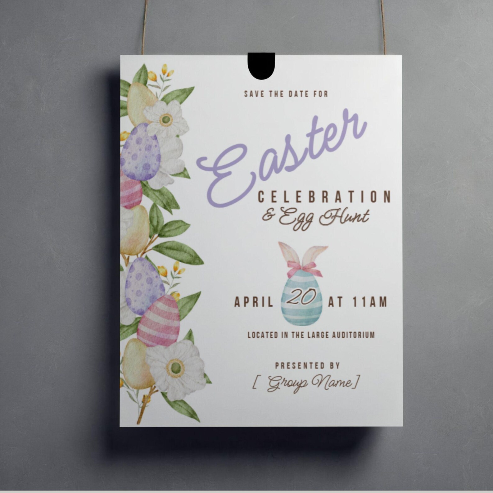 Editable Easter Program & Flyer Template | Spring Egg Hunt Floral ...