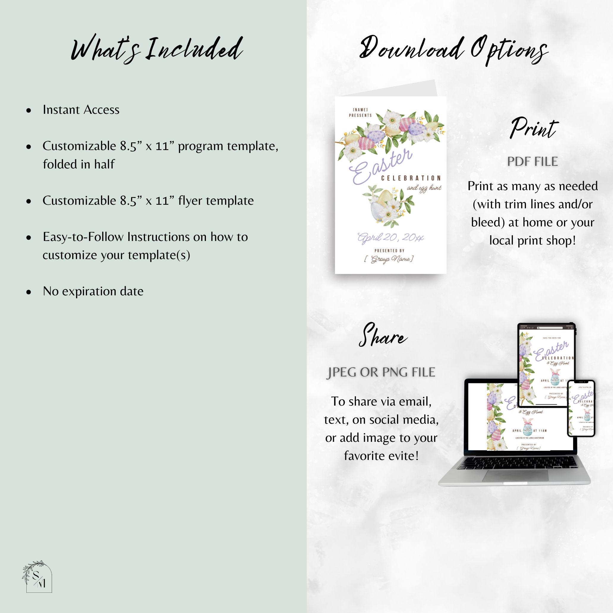 Easter Program Fly Editable Easter Program & Flyer Template | Spring Egg Hunt Floral ...