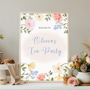 Lovely Floral Tea Party Welcome Sign Template | Editable Canva Print for Birthday, Bridal Shower, or Baby Shower | Instant Download