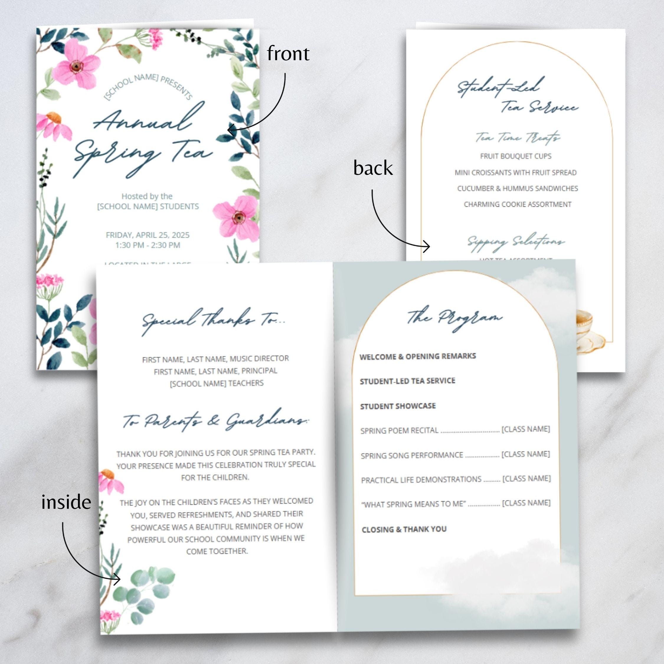 Editable Tea Party Program & Flyer Template | Pink Floral Design for ...