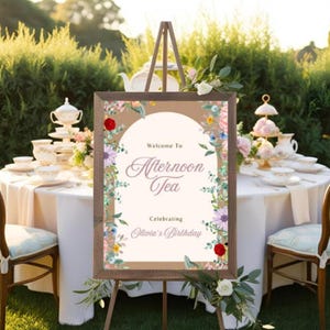 Tea Party Welcome Sign Template | Editable Canva File for Afternoon Tea, Bridal Shower, or Garden Party | Instant Download