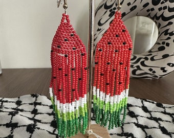 Watermelon beaded dangle earrings for Gaza - proceeds are donated!