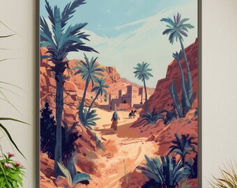 Moroccan Desert Fortress Illustration: Atlas Mountains Art Print (Digital Download)