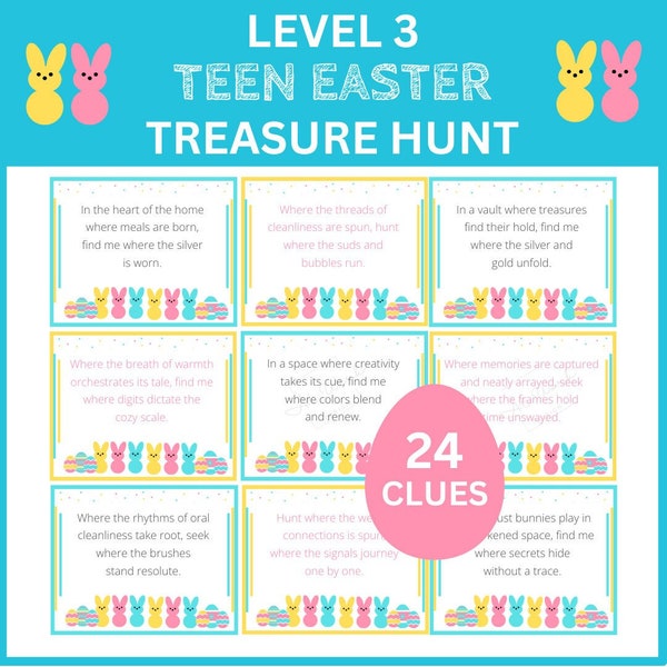 Teen Easter Scavenger Hunt - Challenging Easter Treasure Hunt Clues  - Indoor Easter Family Party Game, Tween Activity, Egg Hunt, Older Kids