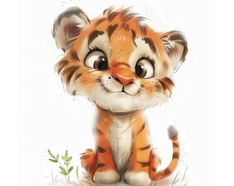 Väggkonst för barnrum med tigerunge, söt tigerunge-tryck, safaridjursbarnrumsdekor, utskrivbar konst för barnrum, digital nedladdning