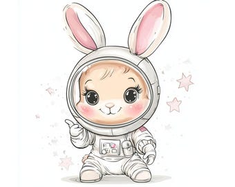 Väggkonst för barnrum med astronautkanin, söt rymdkanintryck, rymddjursbarnrumsdekor, utskrivbar barnrum, digital nedladdning