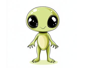 Väggkonst för barnrum med alienmotiv, söt och vänlig alientryck, rymdfantasi-barnrumsdekor, utskrivbar konst för barnrum, digital nedladdning