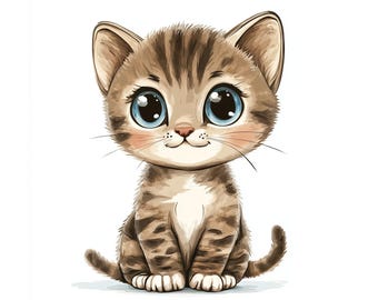 Väggkonst för barnrum med tabbykatt, söt kattungetryck, barnrumsdekor för sällskapsdjur, utskrivbar konst för barnrum, digital nedladdning