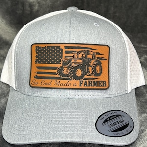 So God Made a Farmer  Leather Hat Patch with Tractor on SnapBack cap