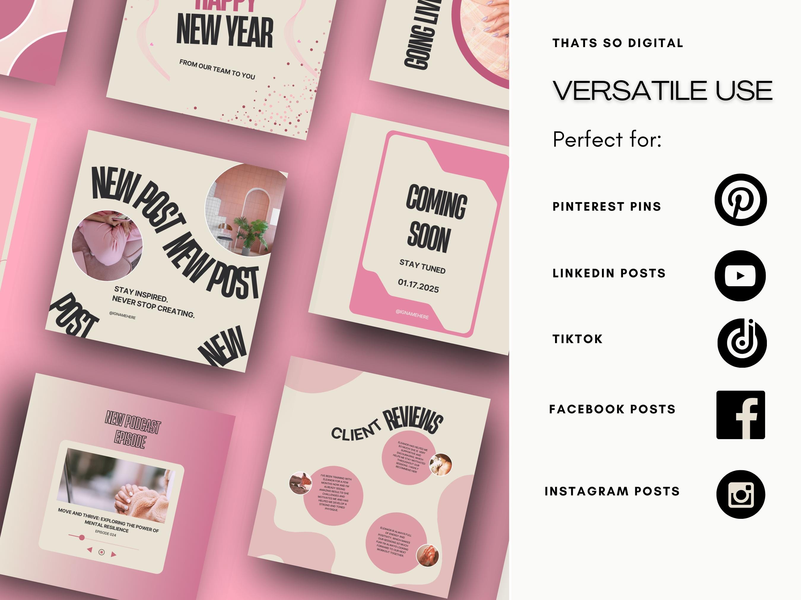 Pink Instagram Post Templates: Canva Social Media Stories (digital ...