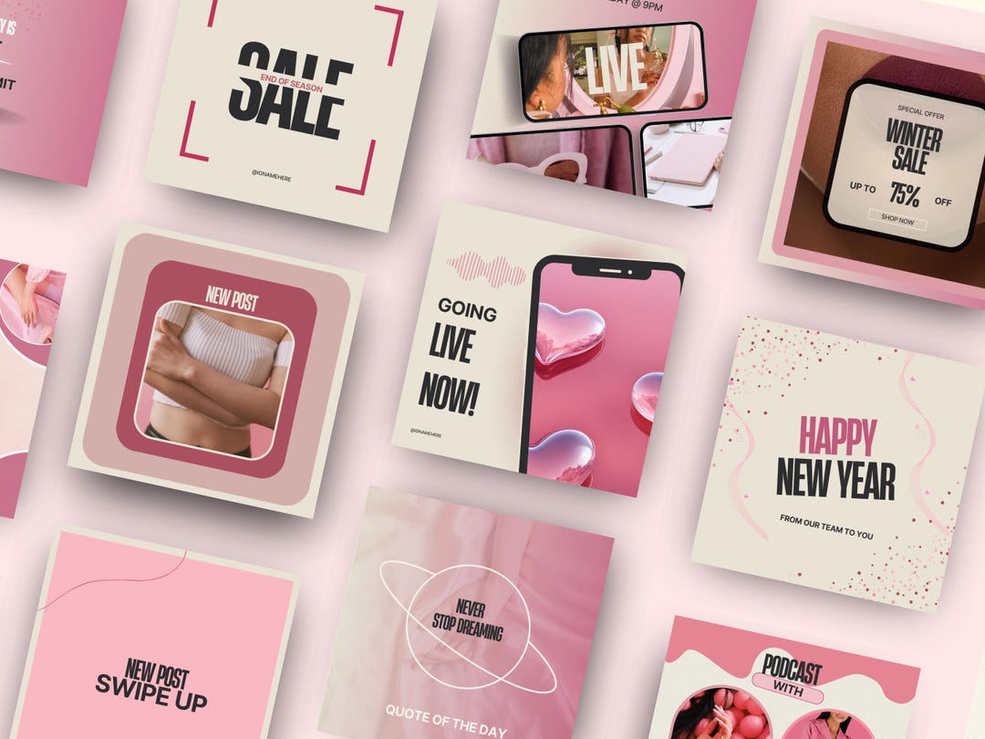 Pink Instagram Post Templates: Canva Social Media Stories (digital ...
