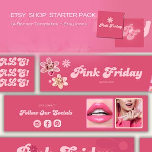 Branding Kit Pink, Etsy Banner Mockup, Etsy Canva Banners, Etsy Store Modern Branding Kit, Etsy Seller, Etsy Banner Template Bundle