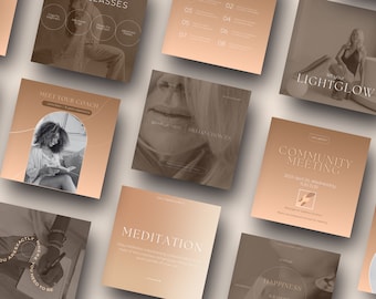 Wellness Coach Social Media Templates: Beige, Minimalist Design (140 Total) (Canva Editable) (Digital Download)