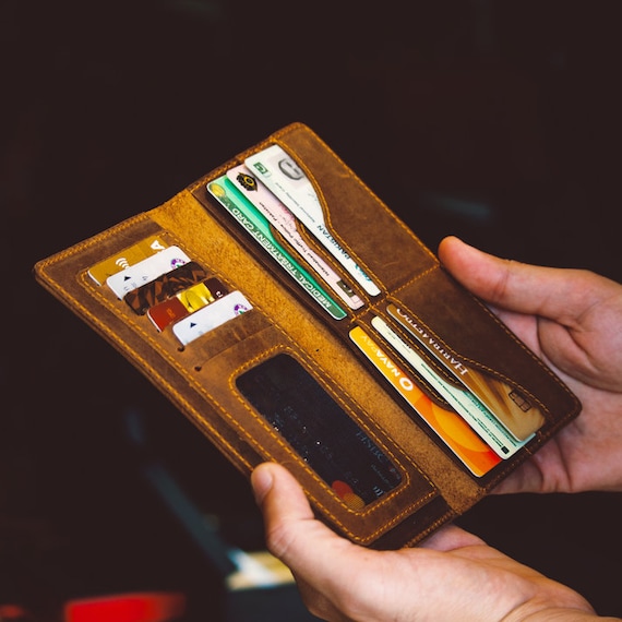 Handmade Crazy Horse Leather Long Wallet: Rustic Brown Cowhide