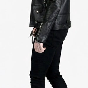 Handmade Cowhide Moto Jacket – Men’s Leather Jacket - Slim fit Bikers style image 3