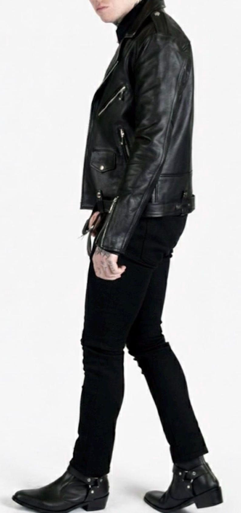 Handmade Cowhide Moto Jacket – Men’s Leather Jacket - Slim fit Bikers style image 3
