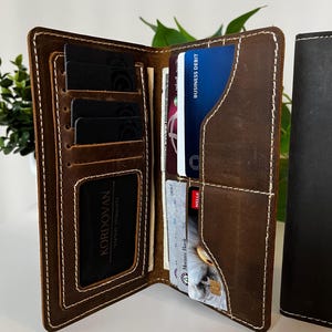 Handmade Crazy Horse Leather Long Wallet: Rustic Brown Cowhide image 9