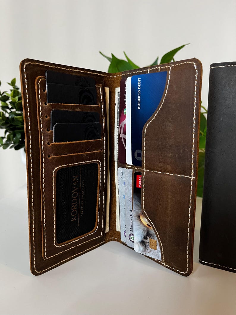 Handmade Crazy Horse Leather Long Wallet: Rustic Brown Cowhide image 9