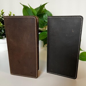 Handmade Crazy Horse Leather Long Wallet: Rustic Brown Cowhide image 4