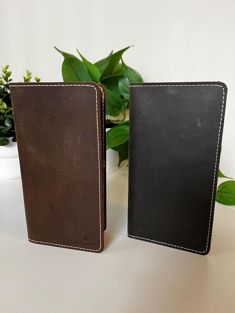 Handmade Crazy Horse Leather Long Wallet: Rustic Brown Cowhide image 4