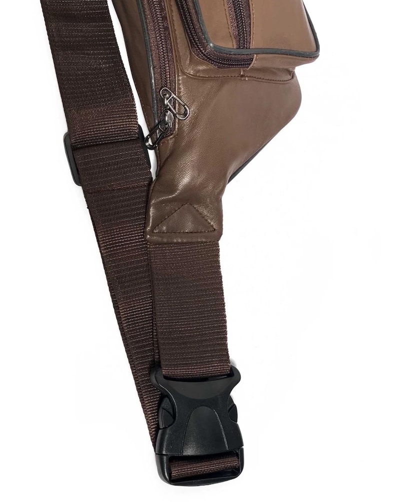 Magväska i äkta läder — Handgjord unisex midjeväska/crossbody — Justerbar rem, midjeficka för resan. bild 8