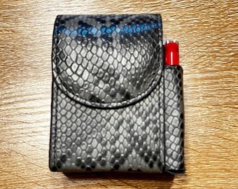 Handmade Leather Cigarette Case with Lighter Pocket | Magnetic Closure Shorts Cigarette Holder | Python Texture Cow Leather Case