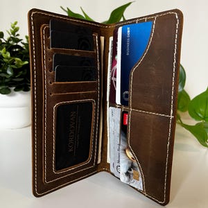 Handmade Crazy Horse Leather Long Wallet: Rustic Brown Cowhide image 3