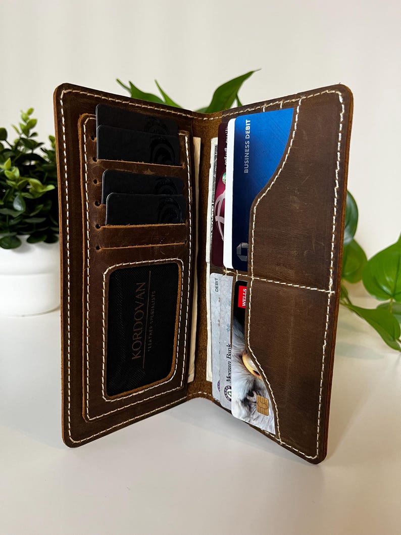 Handmade Crazy Horse Leather Long Wallet: Rustic Brown Cowhide image 3