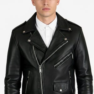 Handmade Cowhide Moto Jacket – Men’s Leather Jacket - Slim fit Bikers style image 2