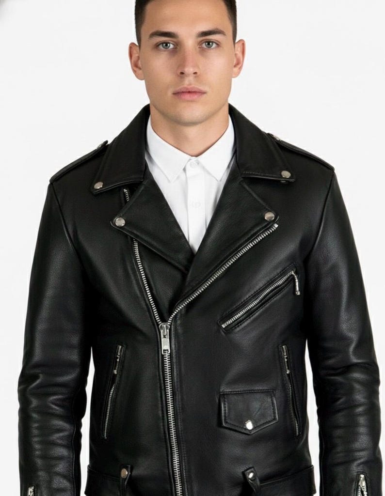 Handmade Cowhide Moto Jacket – Men’s Leather Jacket - Slim fit Bikers style image 2