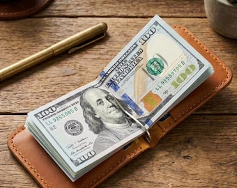 Hand Stitched Leather Money Clip Wallet – Slim Cowhide Bifold