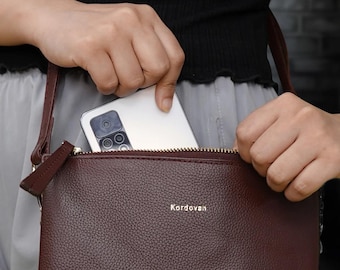 Pebbled Leather Crossbody Bag | Minimalist Shoulder Purse for Everyday Travel